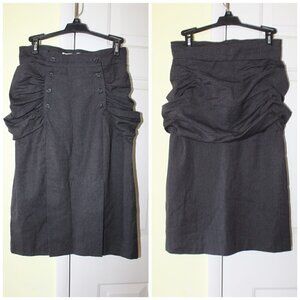 Joop Ruched 100% wool pencil grey Midi skirt high waist Button front Size 6